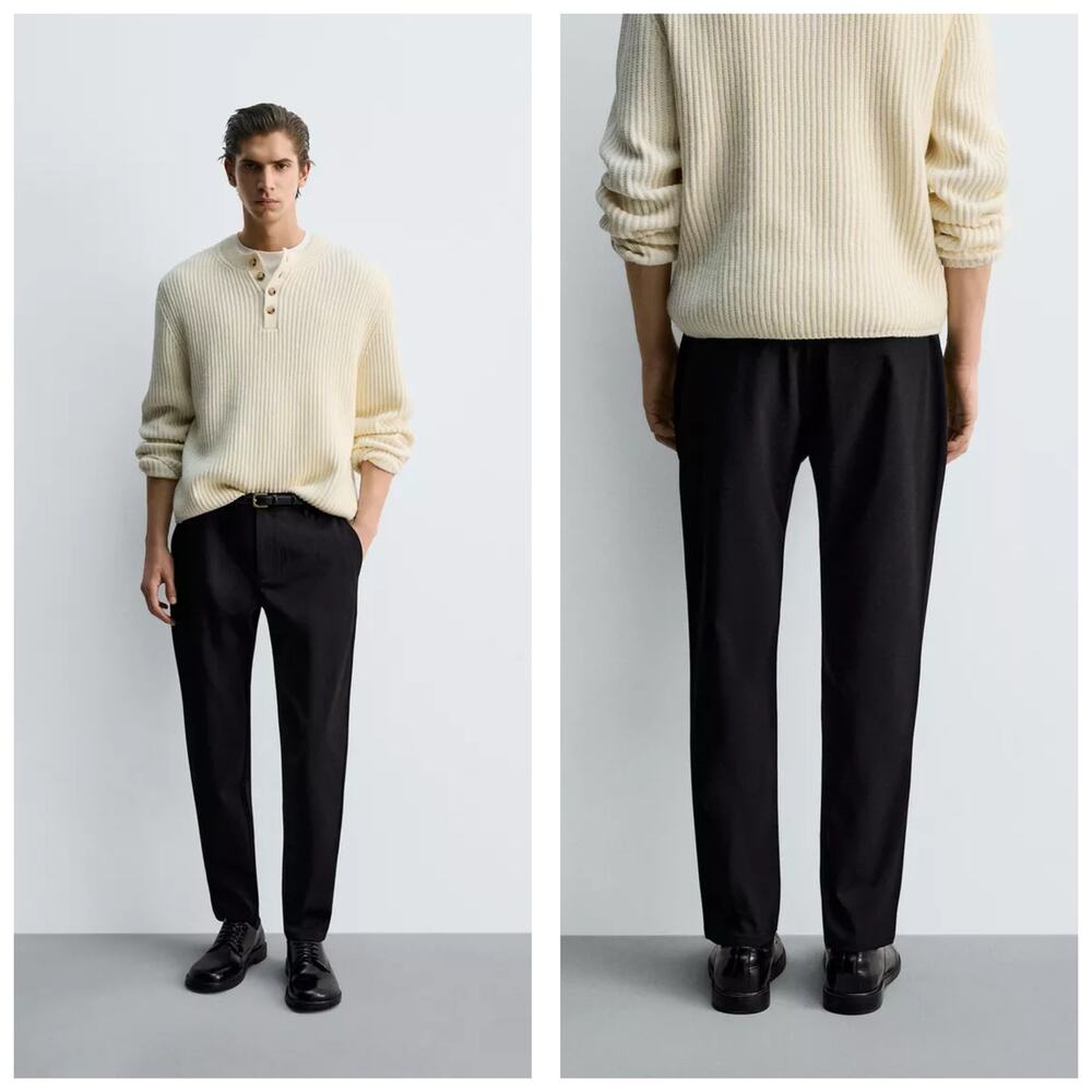 NWT Zara Men’s Black The Melange Pants Size 48 0706/650 Straight Leg Career